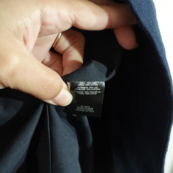 Tahari Womens 100% Linen Shawl Lapel Blazer Jacket Ruched Sleeve Navy Size 4P - Picture 6 of 9